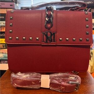 Badgley Mischka Red Crossbody Bag with Studded Accents